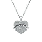 Frenchie Mom French Bulldog Heart Necklace Cubic Zirconia Women Ginger Lyne Collection
