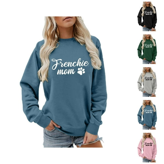 Frenchie Mom Sweatshirts for Women Long Sleeve Crewneck Graphic Sweatshirt for French Bulldog Lover Pullover Tops