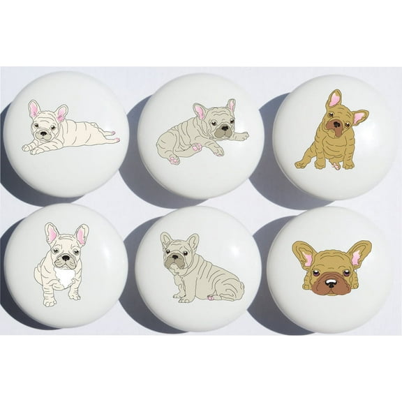 Frenchie Puppy Dog Drawer Knobs French Bulldogs Ceramic Cabinet Pulls for Nursery Dresser or Children's Room Decor