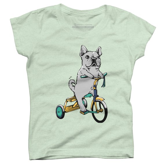 Frenchie Ride Girls Mint Green Graphic Tee - Design By Humans XS