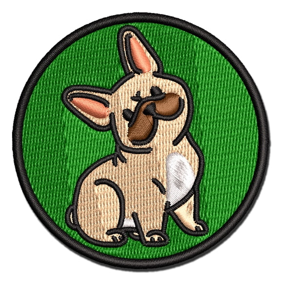 Frenchie Sitting Tilting Head French Bulldog Dog Applique Multi-Color Embroidered Iron-On Patch - 2.5 Inch Small