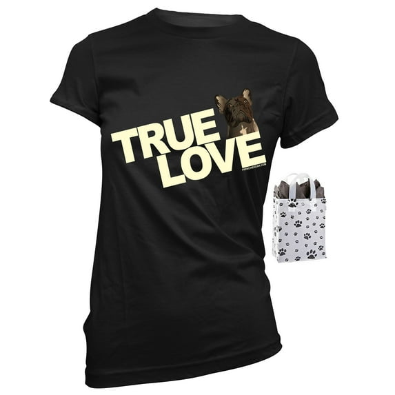 Frenchie True Love Womens' French Bulldog Slim Fit T-Shirt & Bag - Multi-Pack Gift Set (Small)