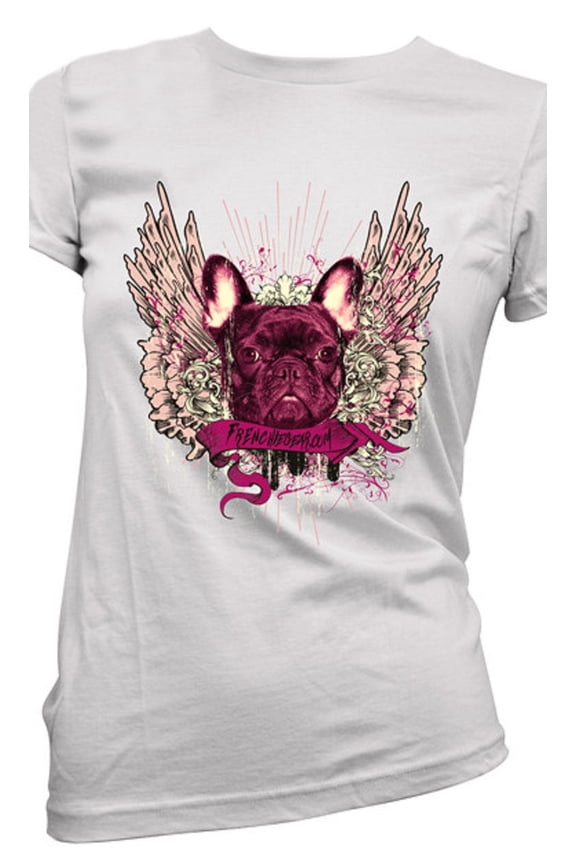 Frenchie Wings Womens' French Bulldog Fitted T-Shirt Frenchie Mom (2XL)