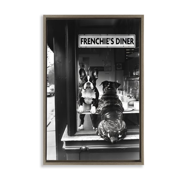 Stupell Industries Frenchie's Diner Window View Brown Framed Floater Canvas Wall Art, design by Annabelle Hall, 25 x 17