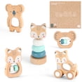 thumbnail image 1 of Freniland Wooden Montessori Toys, 5-Piece Wooden Baby Toy, Koala Baby Rattle, Fox Stacking Ring, Little Fox Push And Pull Toys,Koala Holding Toy, 1 of 10