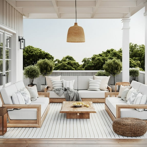 Rugs USA Amasha High-Low Striped Indoor/ Outdoor Area Rug, 9' x 12', Amasha Cream