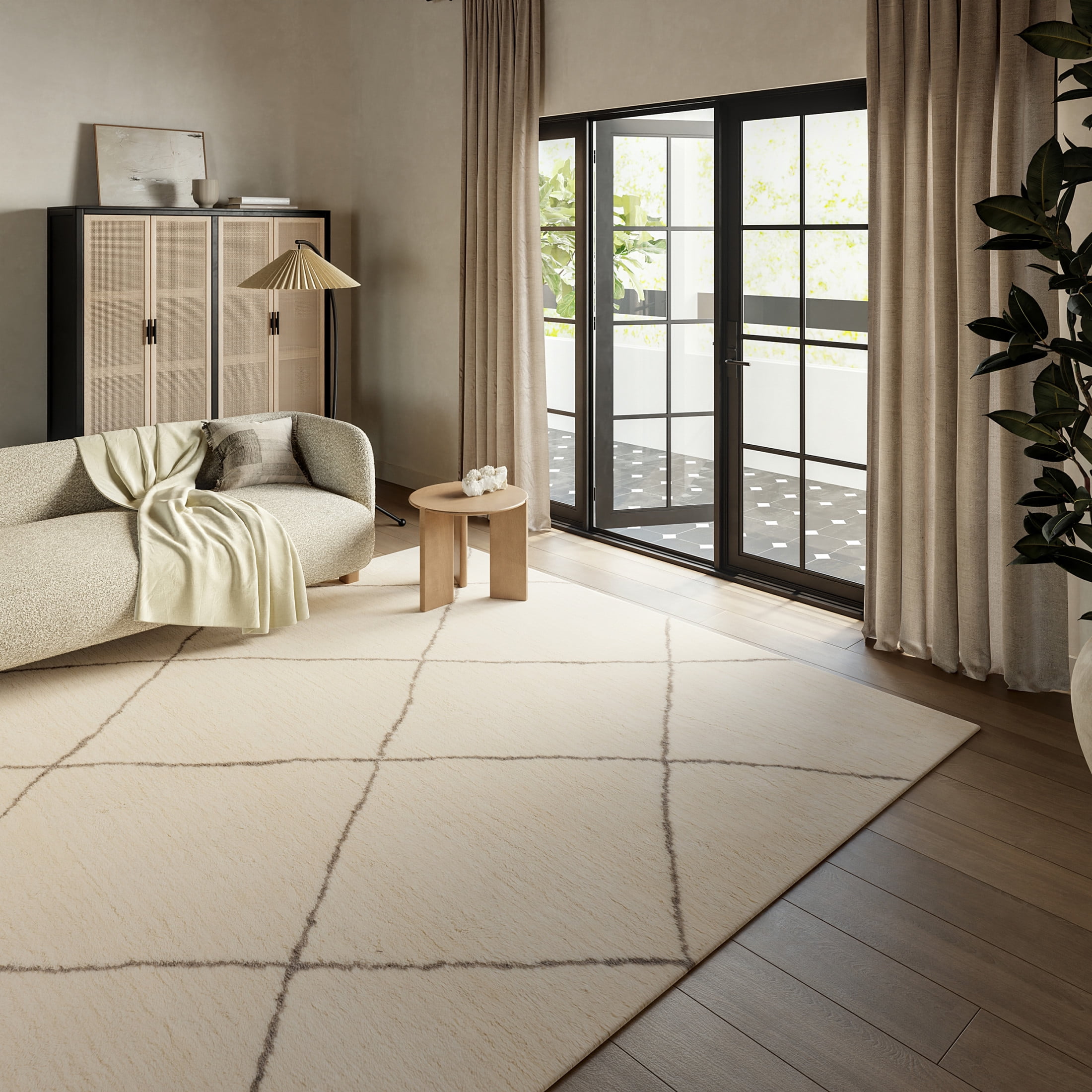 Handmade Ivory Wool Trellis Area Rug, 8' x 10'