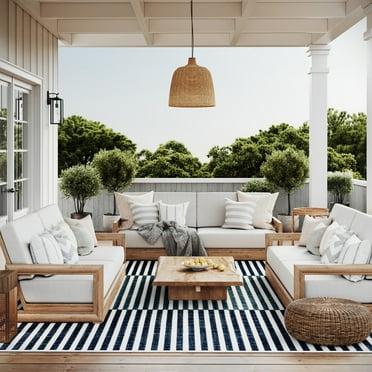 Frenshe Interiors x Rugs USA Ciela Striped Indoor/Outdoor Area Rug, 4' x 6', Ciela Blue