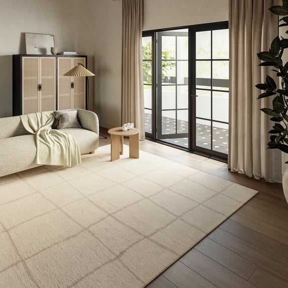Rugs USA Cove Checked Wool Area Rug, 5' x 8', Cove Ivory