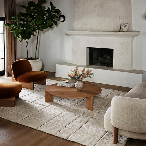 Rugs USA Em Checked New Zealand Wool Area Rug, 7' 6" x 9' 6", Em Ivory