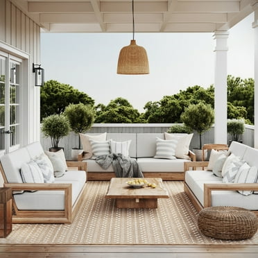 Frenshe Interiors x Rugs USA Haylo Geometric Indoor/Outdoor Area Rug, 5' x 8', Haylo Neutral