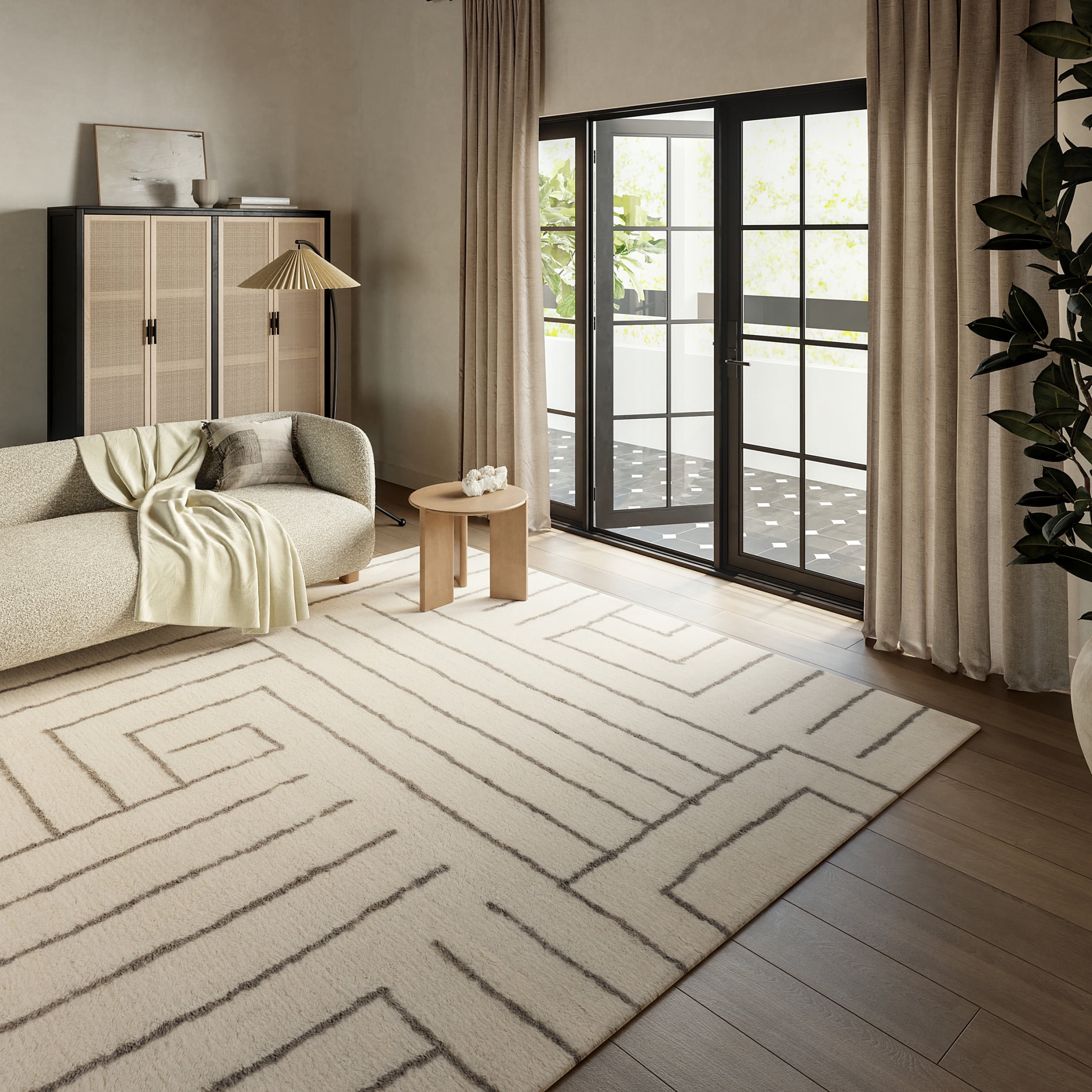 Ivory Geometric Wool Handmade Rectangular 9' x 12' Area Rug
