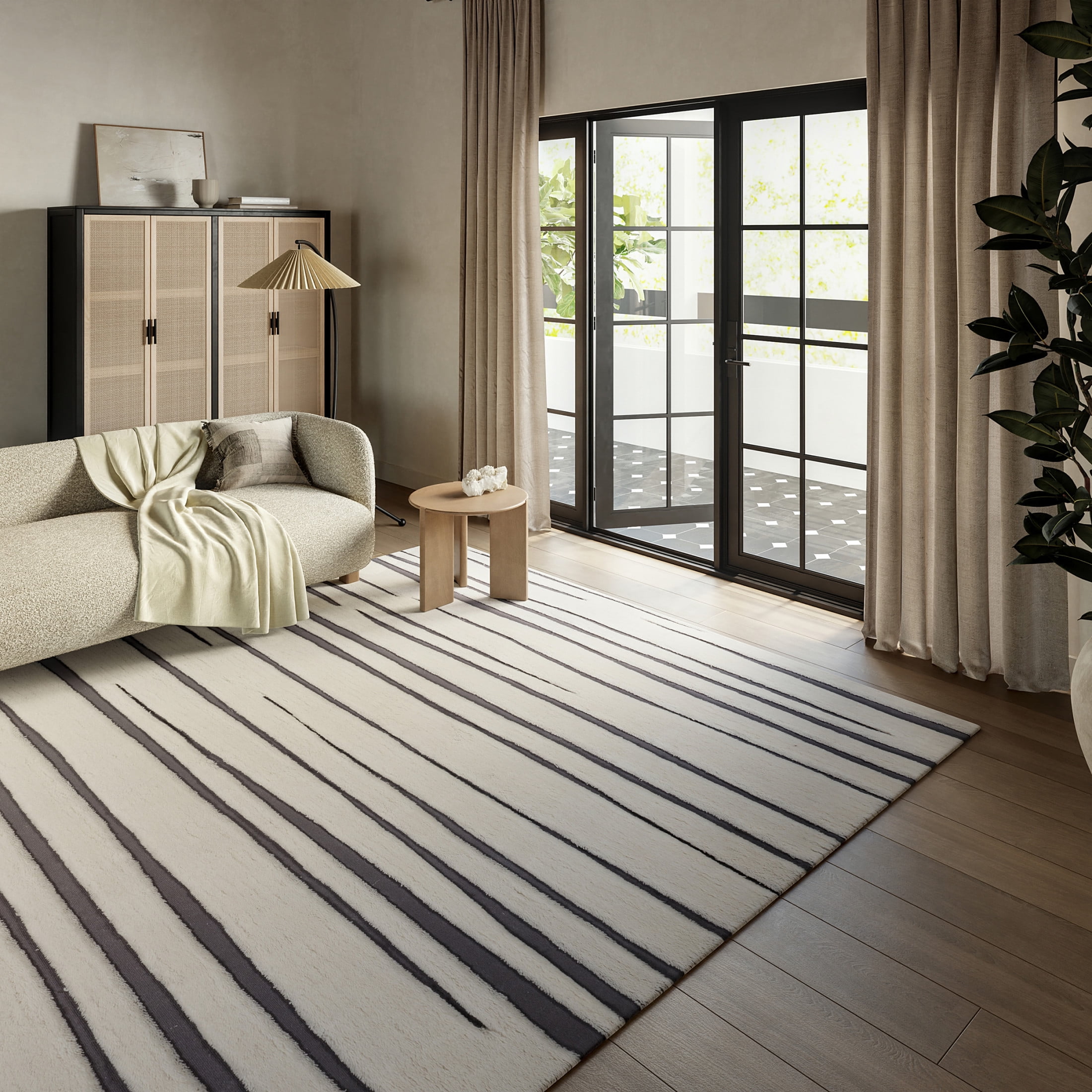 Handmade Ivory and Gray Wool Striped Rectangular Area Rug, 3' x 5'