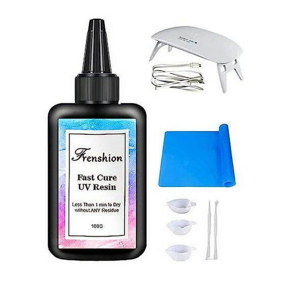 Frenshion Mini Lamp+100G UV Resin +Tool+Mat-Lastest Uv Hard Resin,Fastest Curing,Ultraviolet Solar No Yellowing High Transparency Resin for Jewelry Making Casting & Coating,Craft DIY