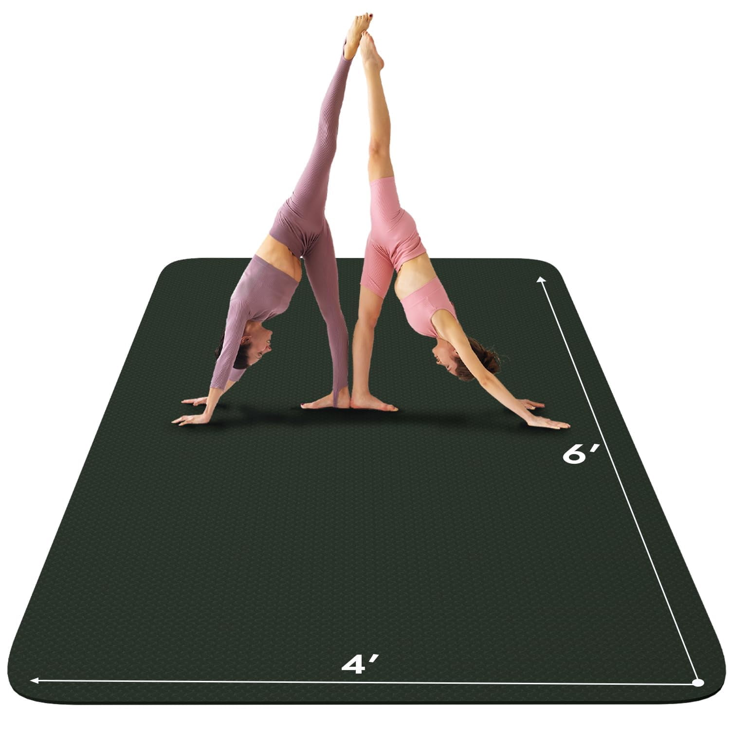 FrenzyBird Large Yoga Mat, 6'x4'(72"x48") 183x122cm, 8mm thick TPE non-slip extra wide exercise mat. Ideal for home yoga, Pilates, gym & floor workouts, suitable for women and men (Dark Green)