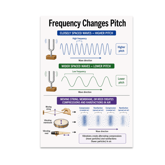Frequency Changes Pitch Educational Reference - Science Classroom Learner - 13x19 Poster Print