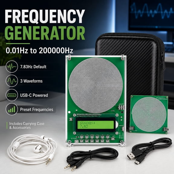 Frequency Generator Schumann Resonance Generator Adjustable 0.01Hz to 200000Hz Frequency Machine 7.83Hz 432Hz 528Hz 963Hz 3 Waveform USB C Device
