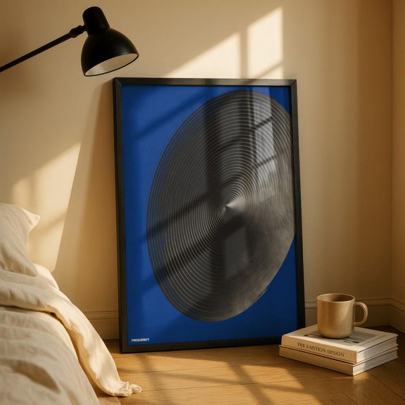 Frequency Poster, Bold Abstract, Blue Spiral, Modern, Design