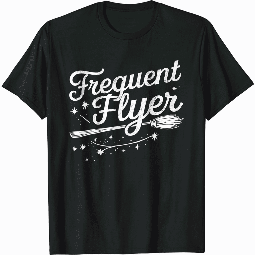 Frequent Flyer Broomstick Whimsical Broom Ride Design TShirt