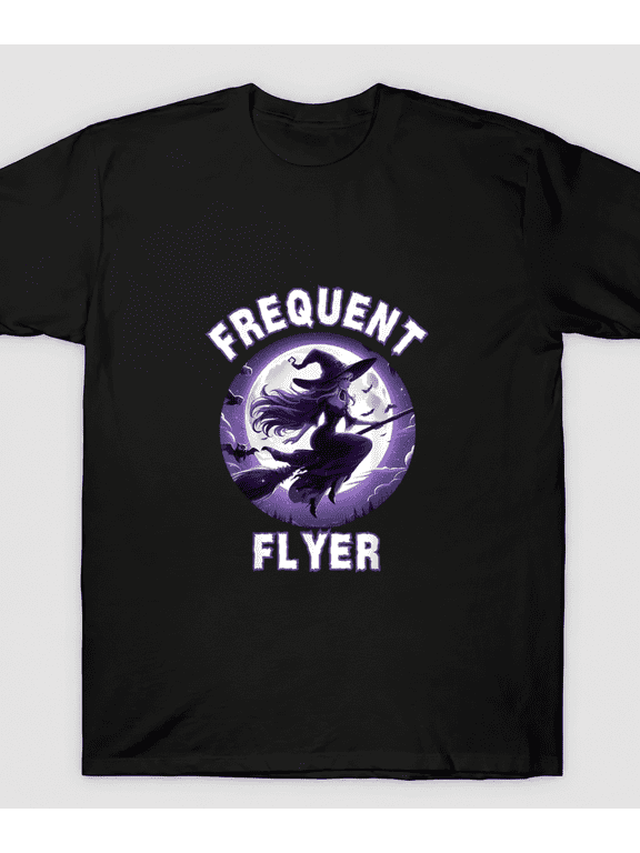 Frequent Flyer Witch Funny Halloween Witch Costume Flyer Graphic T-Shirt,S-5XL