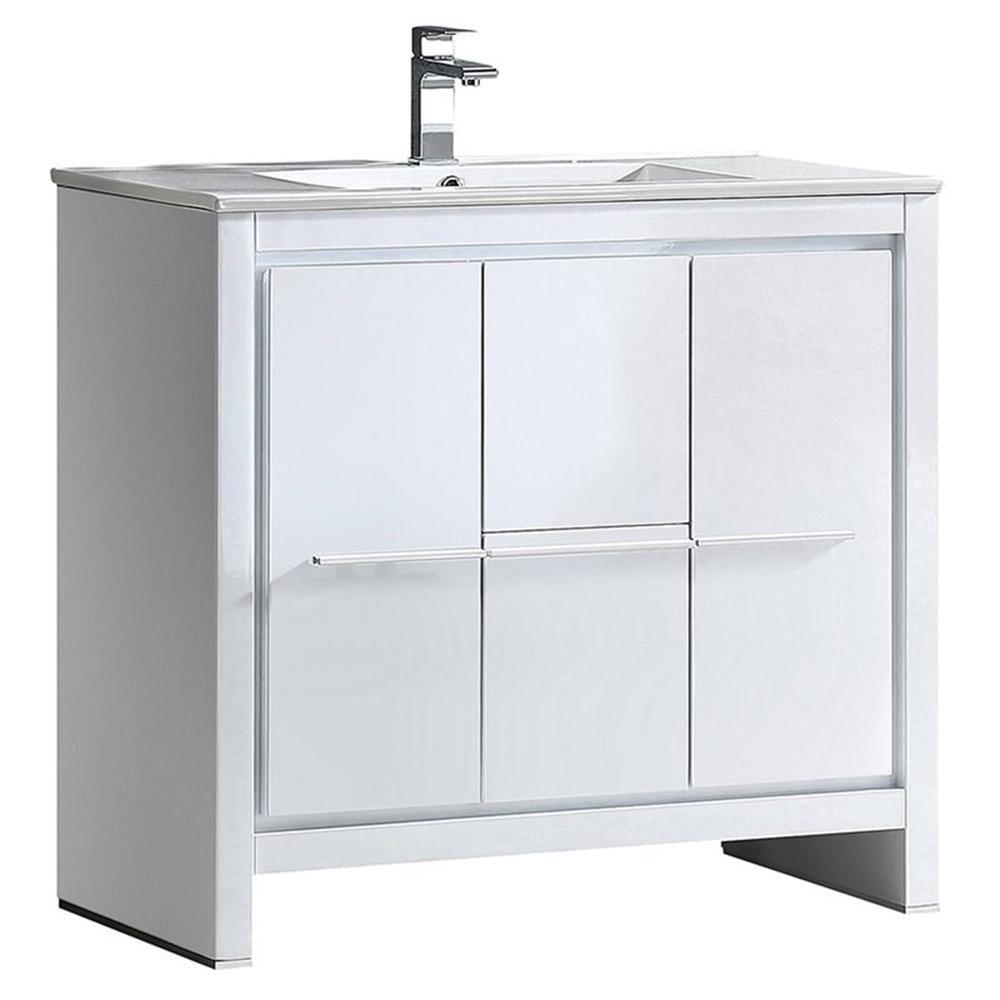 Allier 36" White Modern Plywood Vanity with Integrated Ceramic Sink