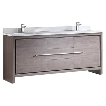 Fresca Allier 72" Gray Oak Modern Double Sink Bathroom Cabinet w/ Top & Sinks
