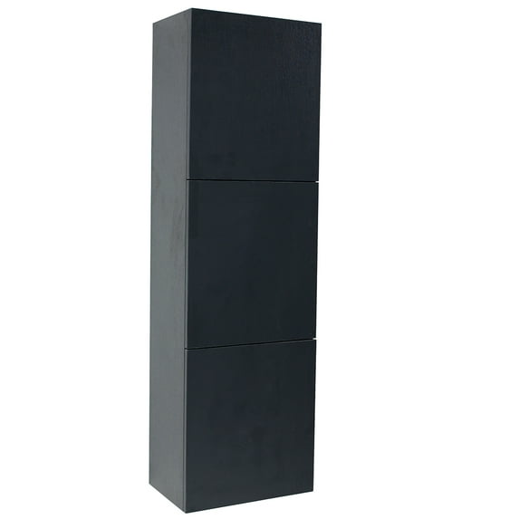 Fresca Black Bathroom Linen Side Cabinet with 3 Large Storage Areas