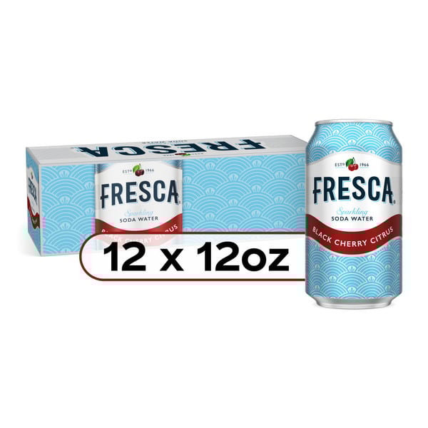 Fresca Black Cherry Citrus Soda, Sparkling Flavored Soft Drink, Zero Calorie, 12 fl oz Cans, 12 Pack
