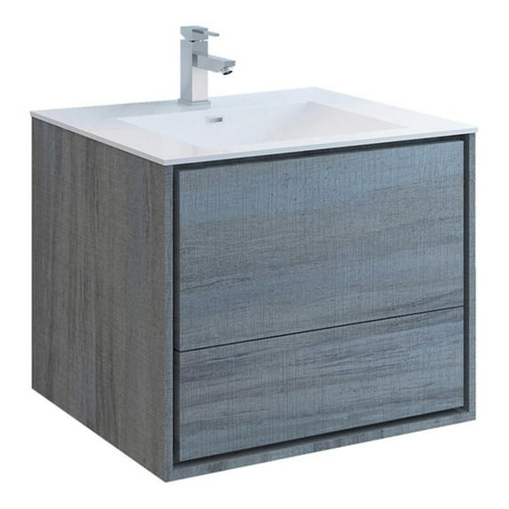Fresca Catania 30" Wall Hung Integrated Sink Wood Bathroom Cabinet in Ocean Gray