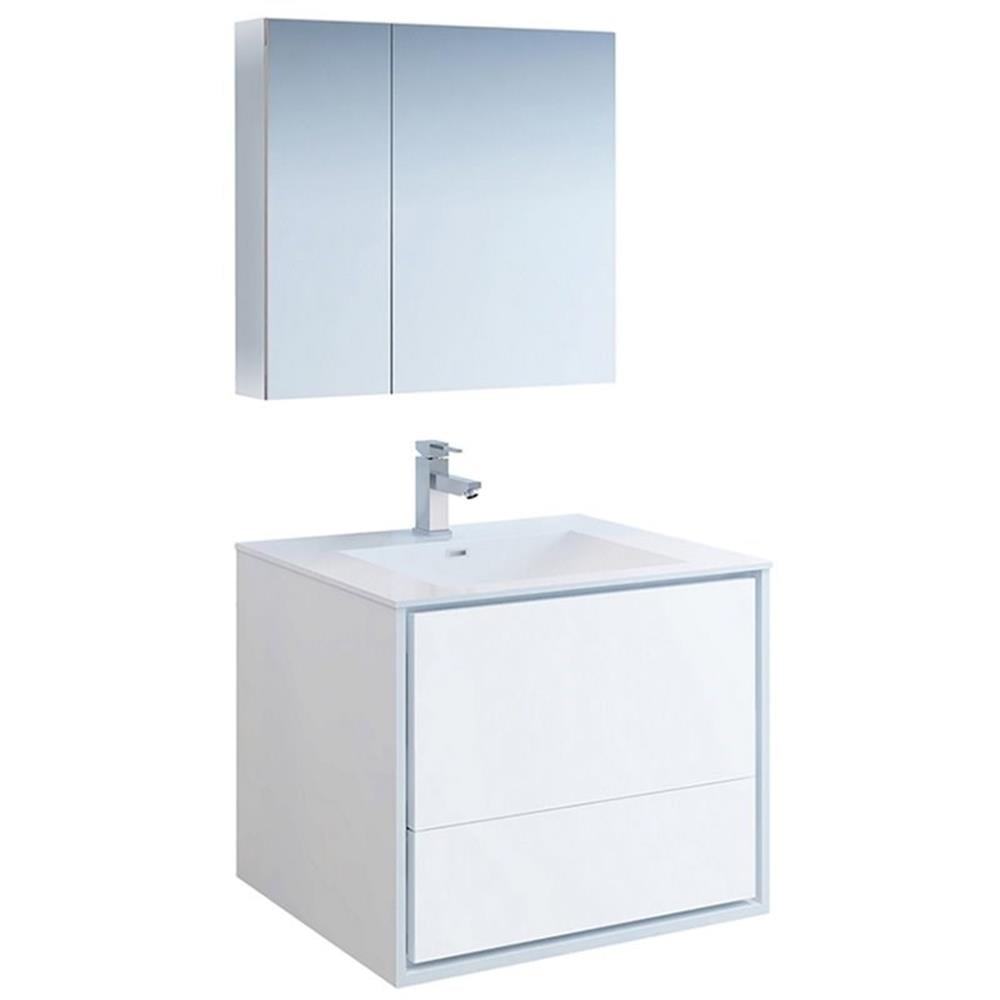 Fresca Catania 30" Wall Hung Modern Wood Bathroom Vanity in Glossy White