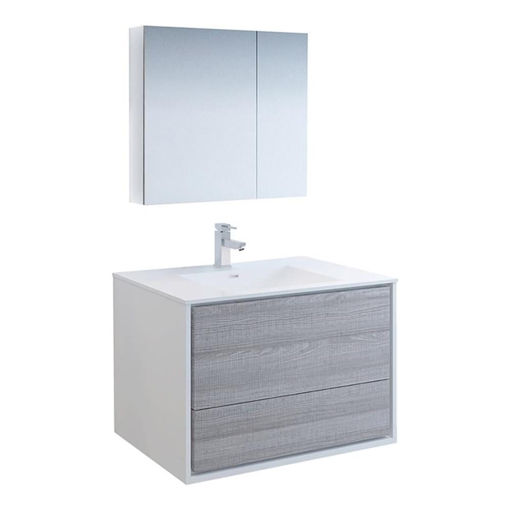 Fresca Catania 36" Wall Hung Modern Wood Bathroom Vanity in Glossy Ash Gray
