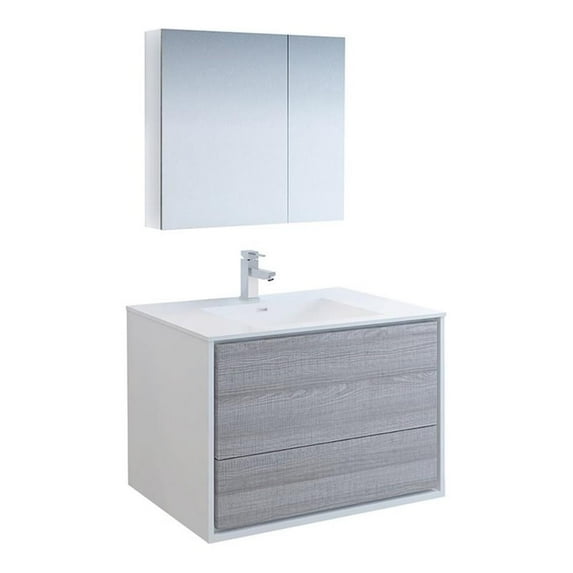 Fresca Catania 36" Wall Hung Modern Wood Bathroom Vanity in Glossy Ash Gray