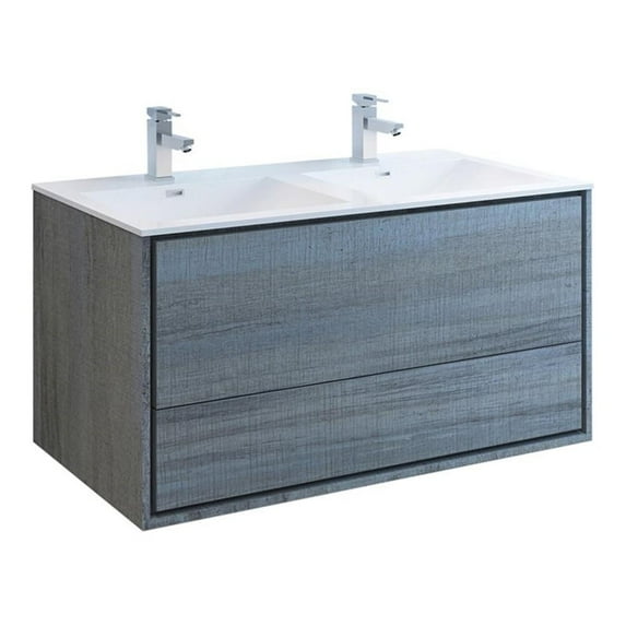 Fresca Catania 48" Integrated Double Sinks Wood Bathroom Cabinet in Ocean Gray