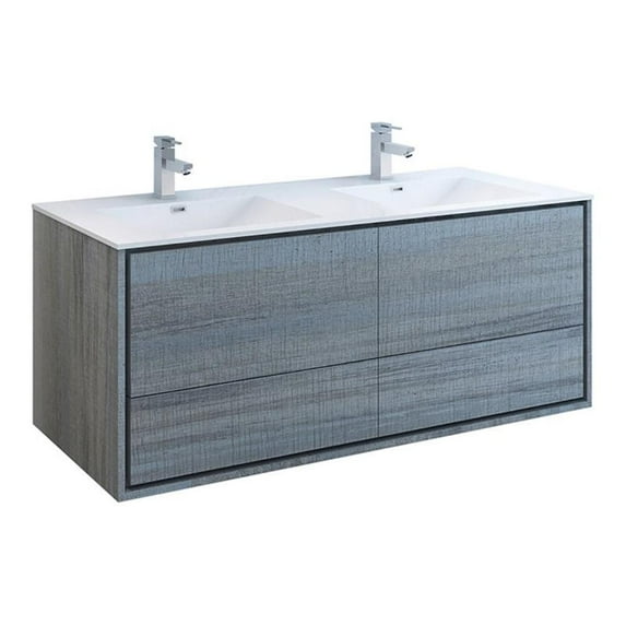 Fresca Fcb9260-D-I Catania 60" Wall Mounted Double Basin Vanity Set - Grey