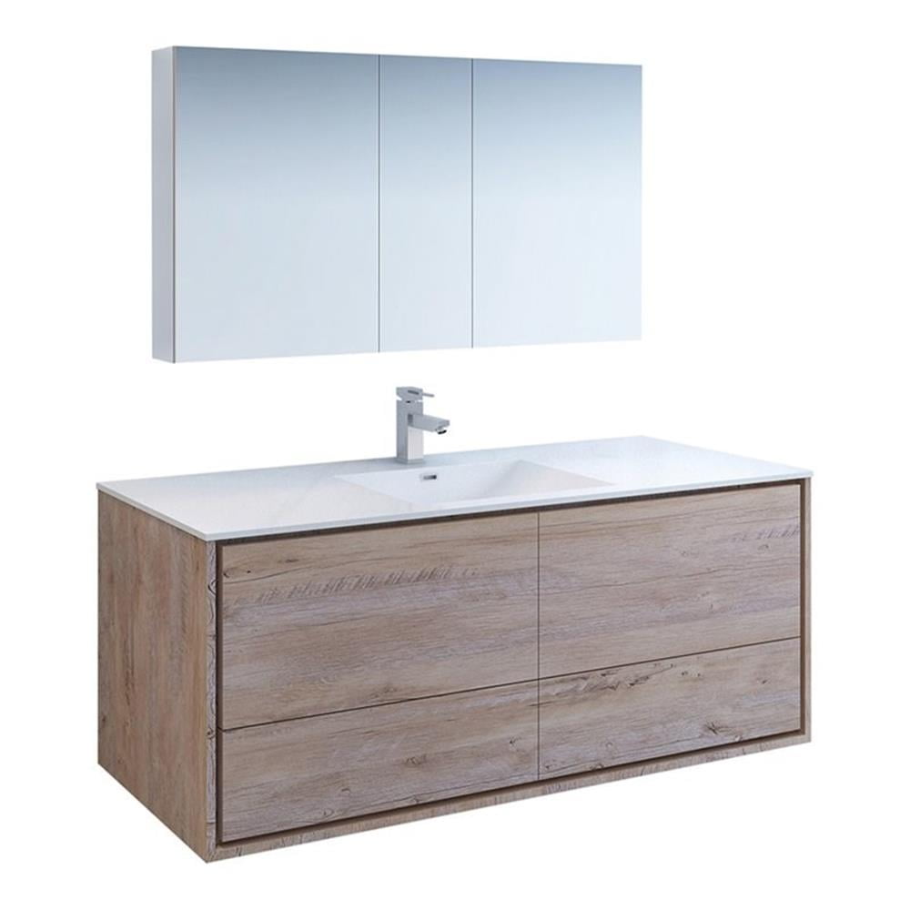 Fresca Catania 60" Wall Hung Single Sink Wood Modern Bathroom Vanity in Natural