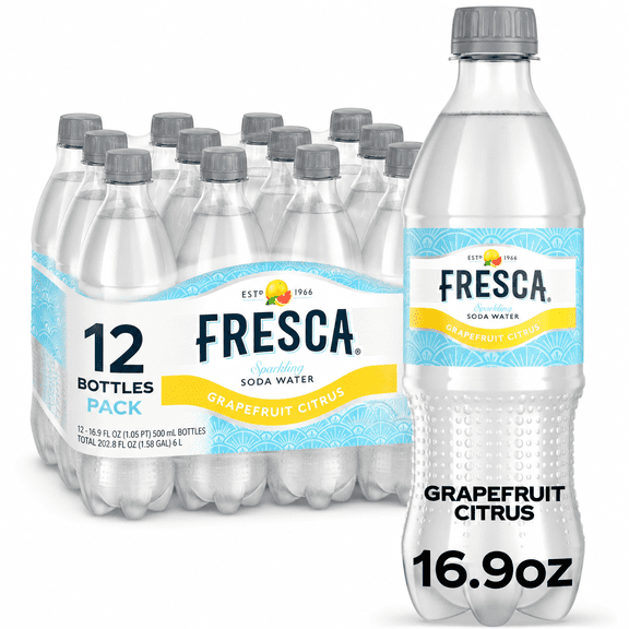 Fresca Citrus Soda Pop Bottles, Zero Sugar, Caffeine-Free, Grapefruit Citrus Flavor, 16.9 fl oz Bottles, 12 Pack