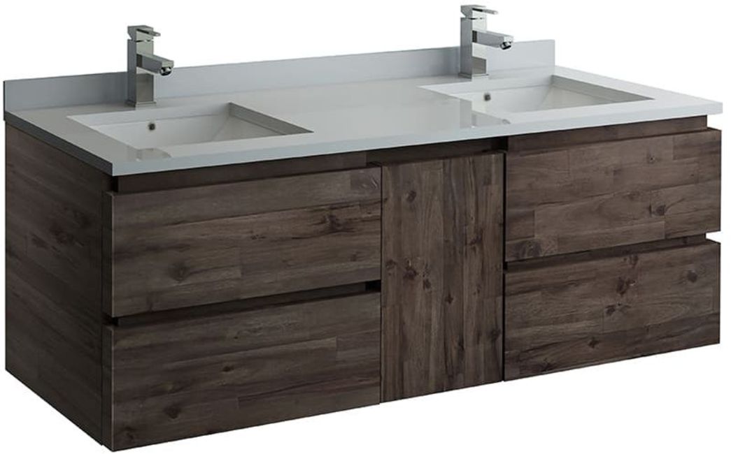 Fresca Fcb31241224U Formosa 60" Wall Mounted Double Basin Vanity Set Acacia Wood /