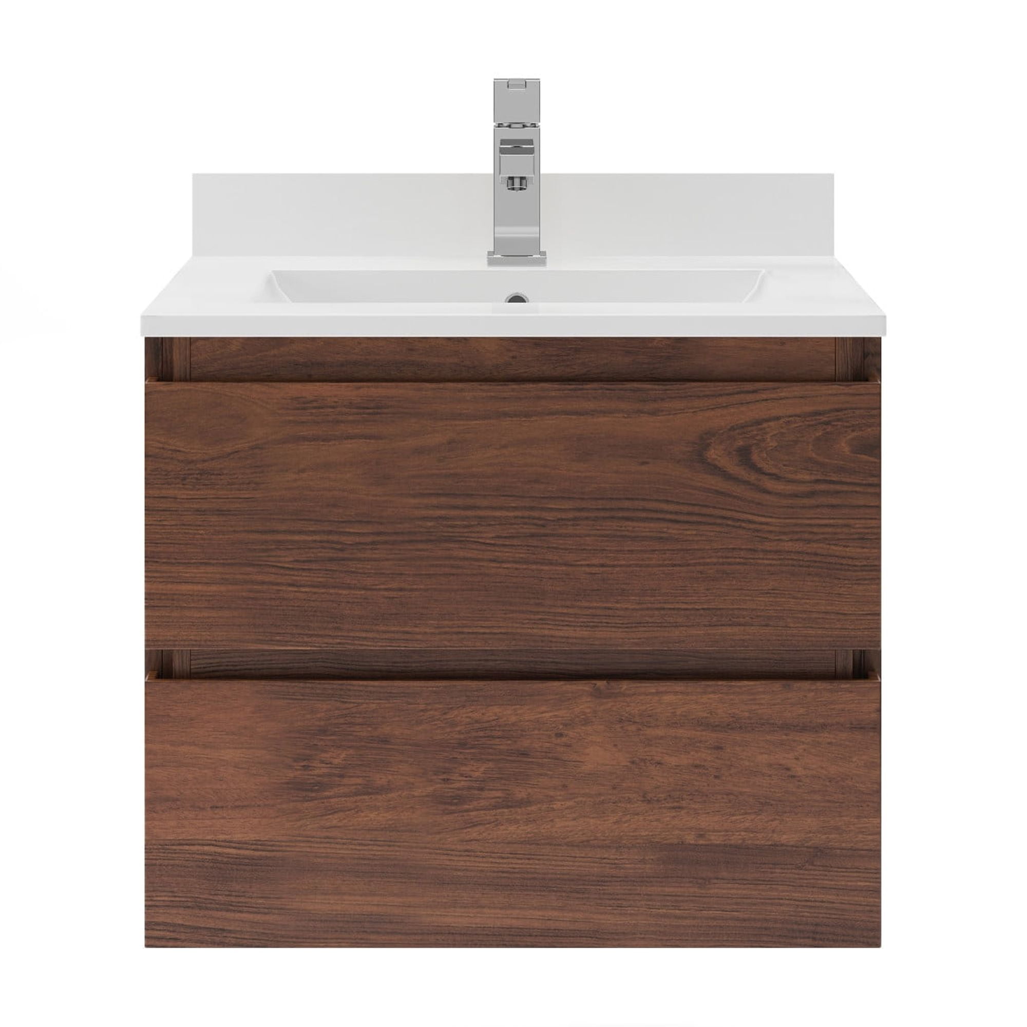 Formosa Warm Walnut Wall Mount Single Sink Vanity with Quartz Top