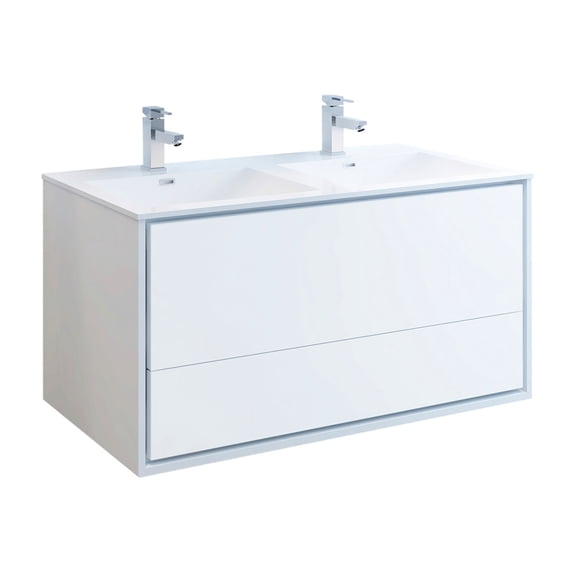 Fresca Fcb9248-D-I Senza 48" Wall Mounted Double Basin Vanity Set - White