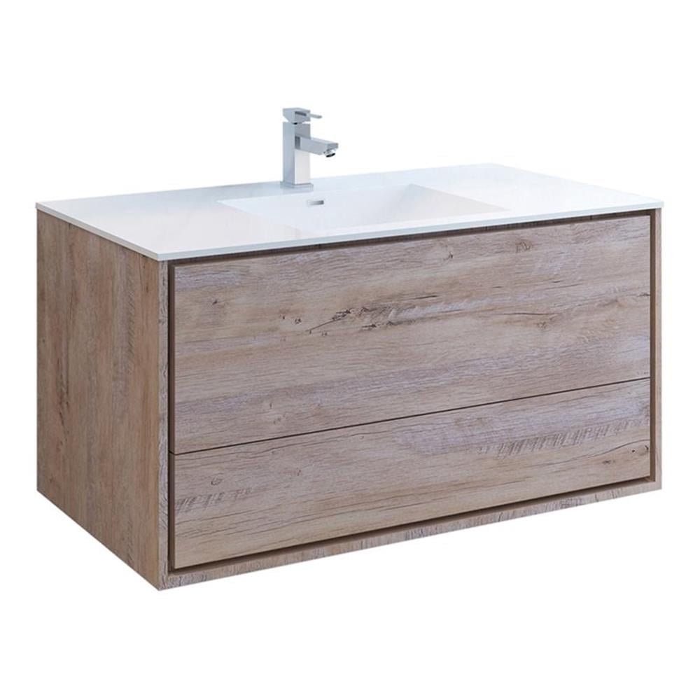 Fresca Catania 48" Wall Hung Integrated Sink Wood Bathroom Cabinet in Natural