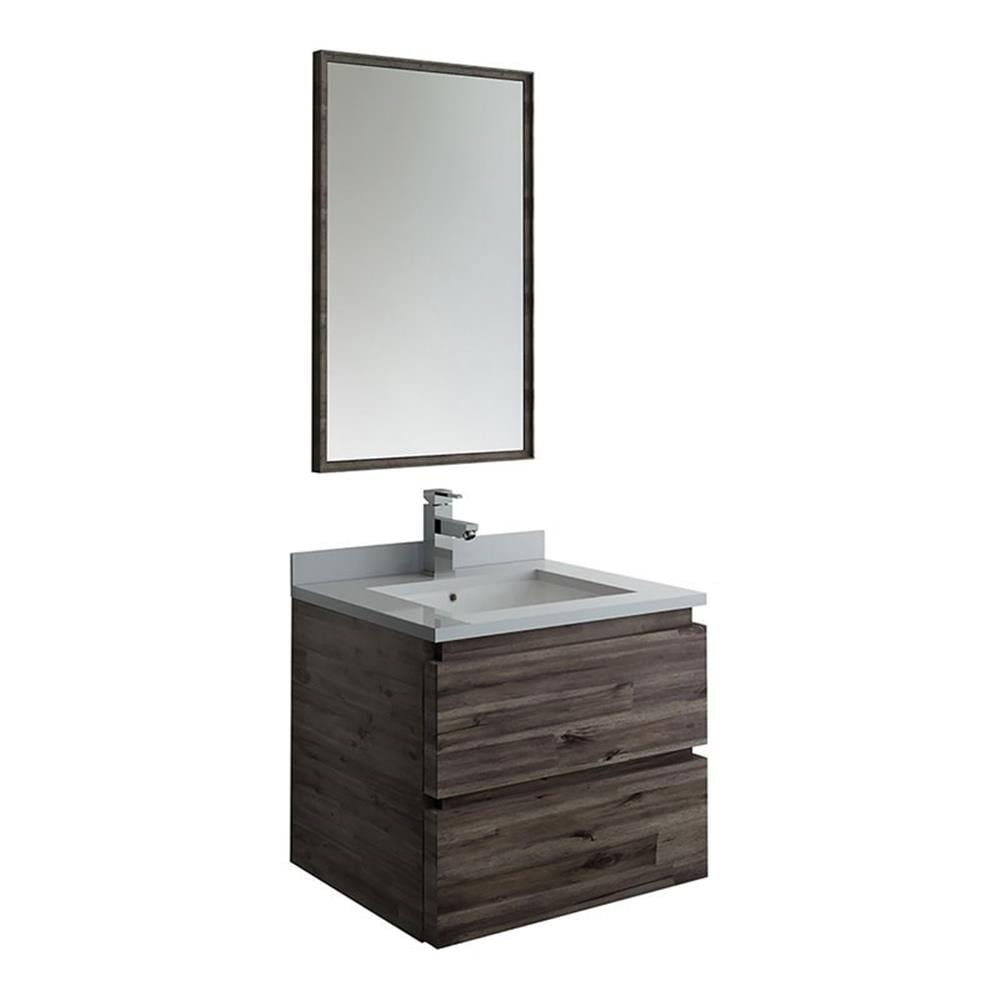 Fresca Formosa 24" Wall Hung Modern Wood Bathroom Vanity with Mirror in Brown