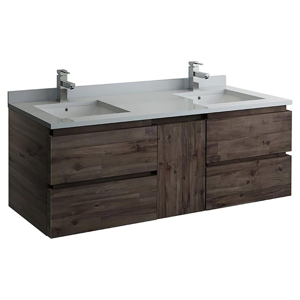 Acacia Wood 58" Wall Mounted Double Sink Bathroom Vanity Base