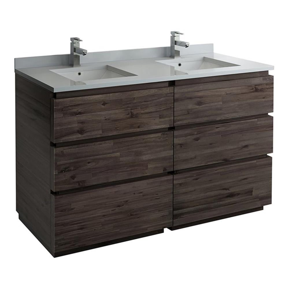 Fresca Formosa 60" Double Sinks Acacia Wood Bathroom Cabinet in Brown