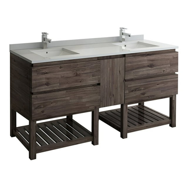 Fresca Formosa 72" Double Sinks Modern Acacia Wood Bathroom Cabinet in Brown
