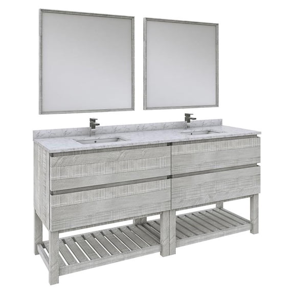 Fresca Stella 72" Double Bathroom Vanity w/ Open Base & Mirrors in Ash Gray