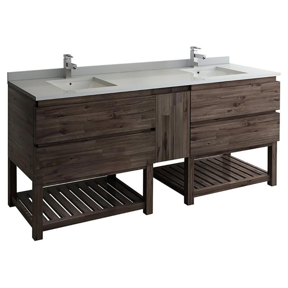 Acacia Wood 82" Double Sink Freestanding Bathroom Vanity