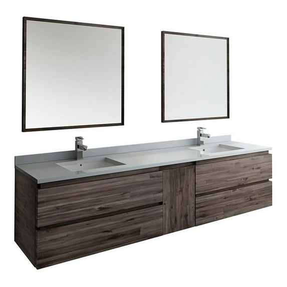 Fresca Formosa 84" Wall Hung Double Sinks Bathroom Vanity with Mirrors in Brown