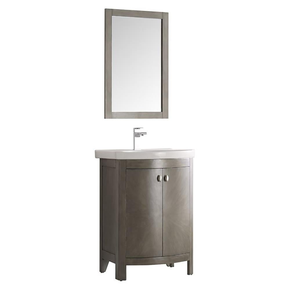 Antique Silver 24" Freestanding Single Sink Bathroom Vanity with Ceramic Top