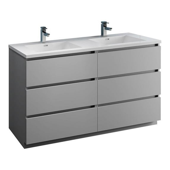 Fresca Fcb93-3030-D-I Lazzaro 60" Free Standing Double Basin Vanity Set - Grey