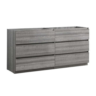 Fresca Lazzaro 72" Double Sinks Modern Wood Bathroom Cabinet in Glossy Ash Gray